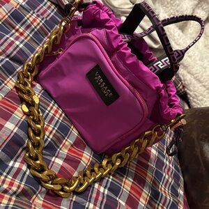 Versace Jeans Collection Fuchsia Mini Bag with Gold Chain